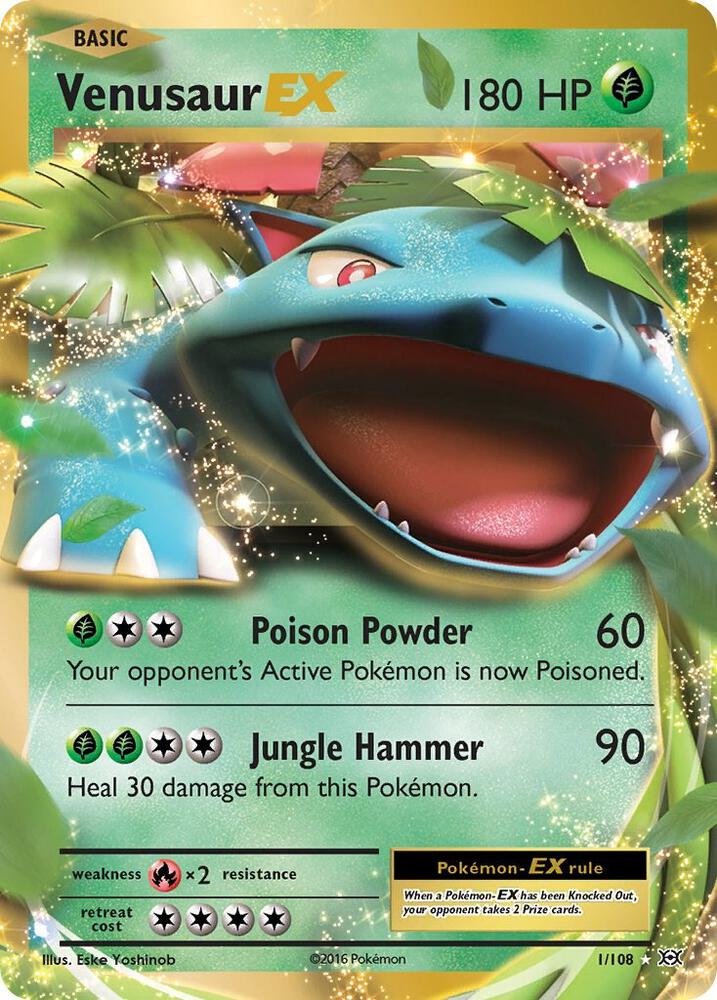 Front of Venusaur EX 1/108 Ultra Rare Pokémon card from XY - Evolutions