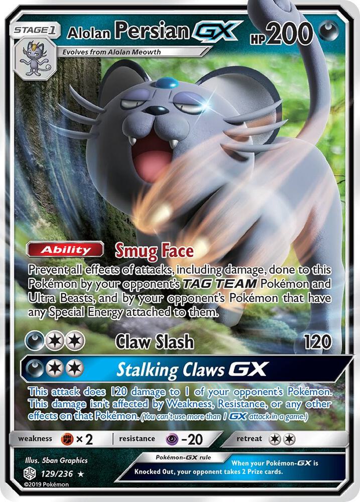 Alolan Persian GX Holo Ultra Rare SM - Cosmic Eclipse 129/236 NM