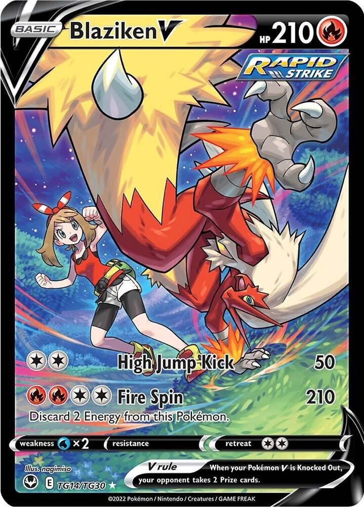 Front of Blaziken V TG14/TG30 Ultra Rare Pokémon card from SWSH12: Silver Tempest Trainer Gallery