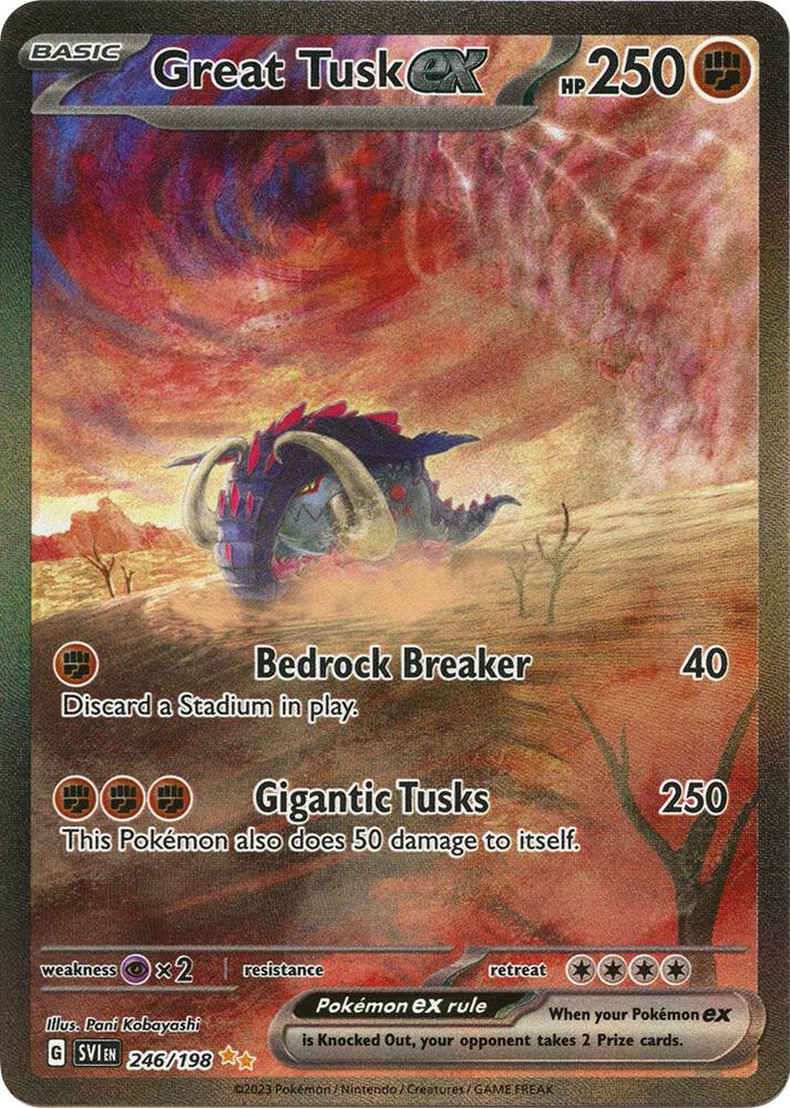 Front of Great Tusk ex 246/198 Special Illustration Rare Pokémon card from SV01: Scarlet & Violet Base Set
