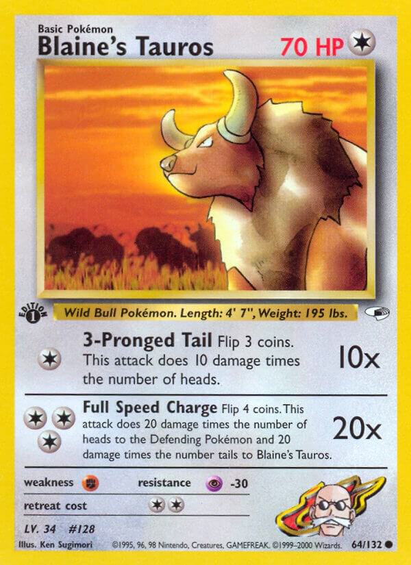 Blaine's Tauros 1st Edition Common Gym Heroes 064/132 NM