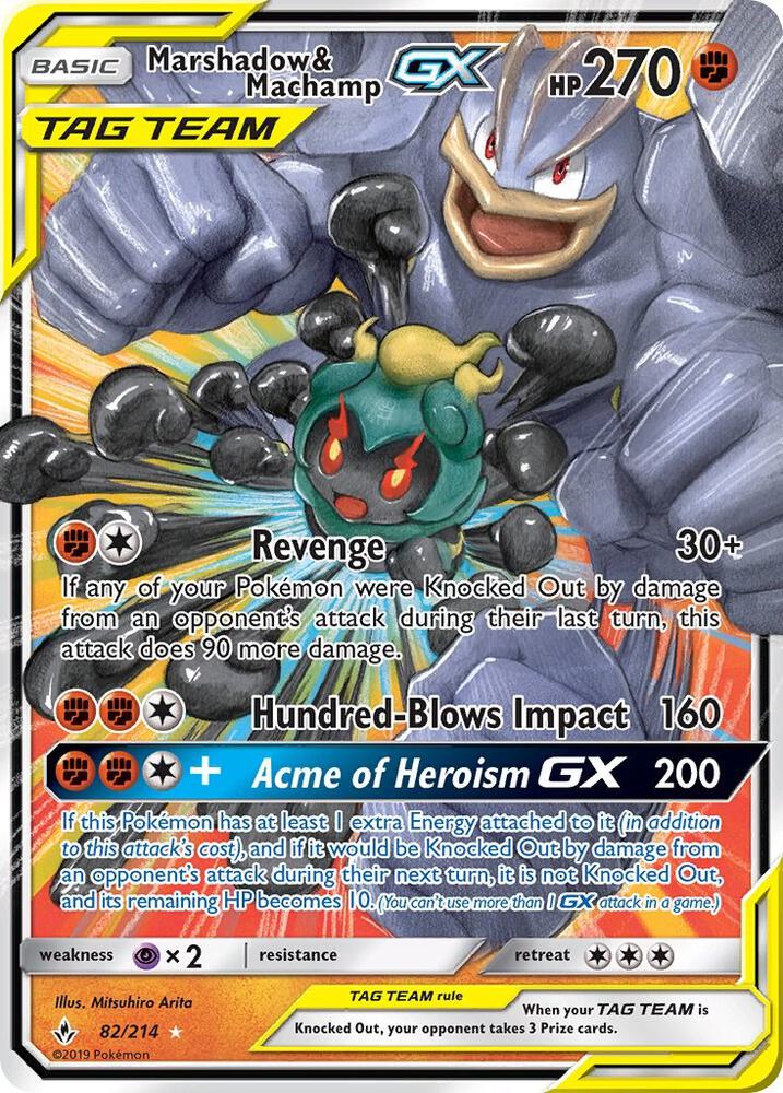 Marshadow & Machamp GX Holo Ultra Rare SM - Unbroken Bonds 82/214 NM