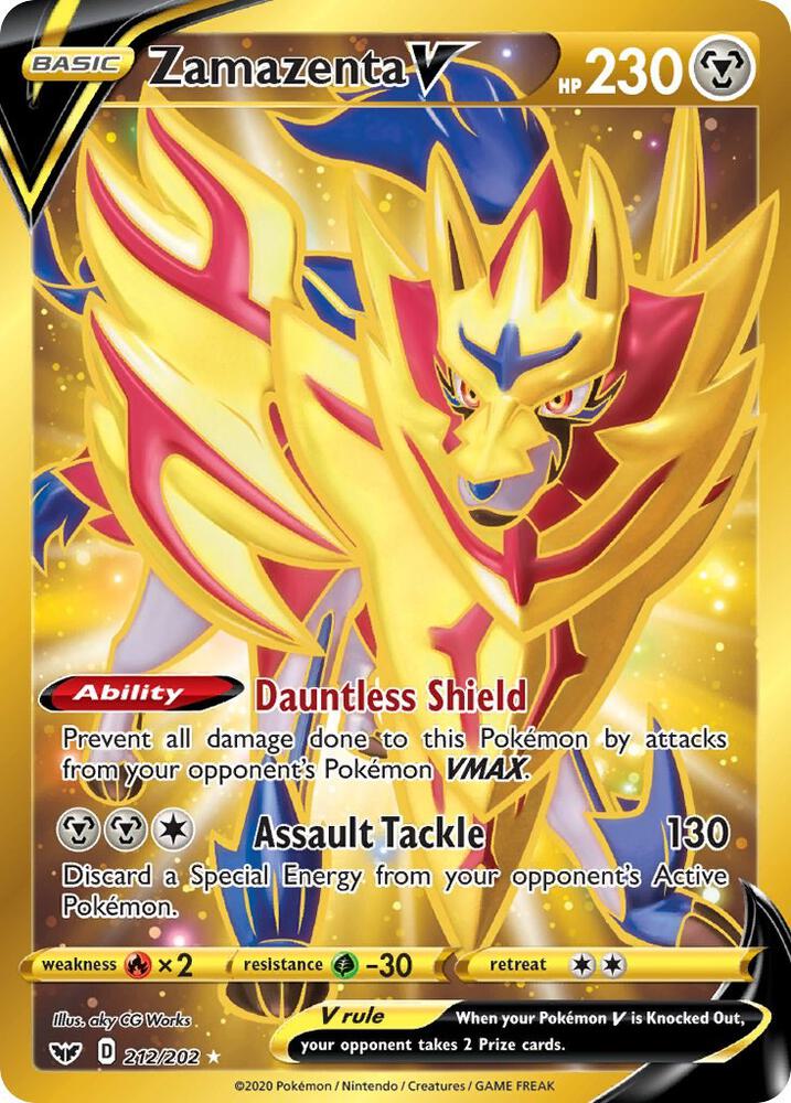 Zamazenta V (Secret) Holo Secret Rare SWSH01: Sword & Shield Base Set 212/202 NM