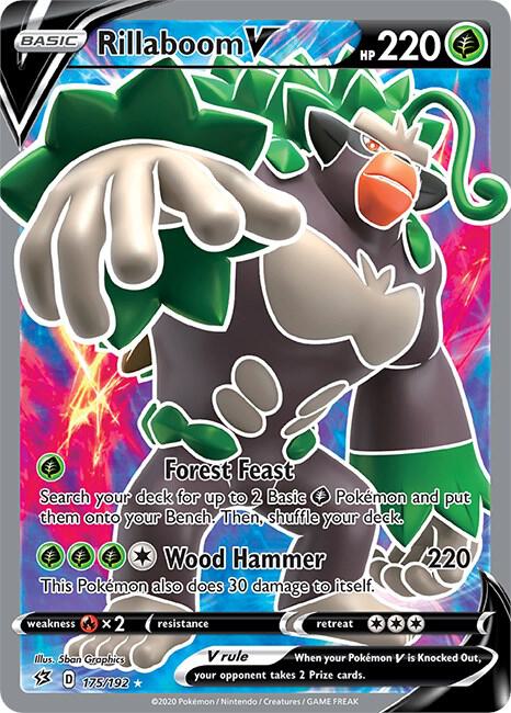 Rillaboom V (Full Art) Holo Ultra Rare SWSH02: Rebel Clash 175/192 NM