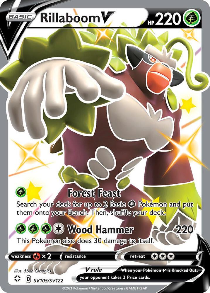 Rillaboom V Holofoil Shiny Holo Rare Shining Fates: Shiny Vault SV105/SV122 NM