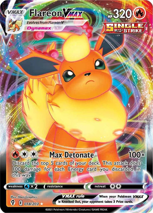 Flareon VMAX Holo Ultra Rare SWSH07: Evolving Skies 018/203 NM