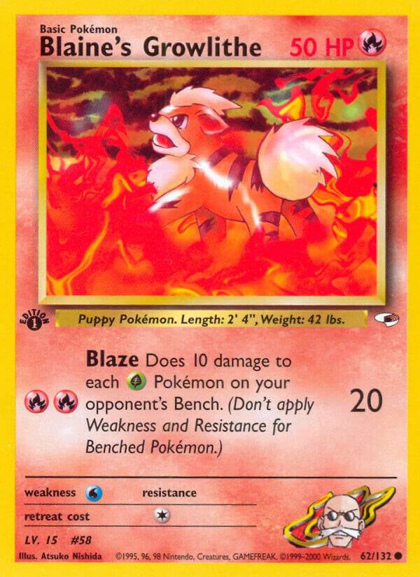 Blaine's Growlithe (62) 1st Edition Common Gym Heroes 062/132 NM