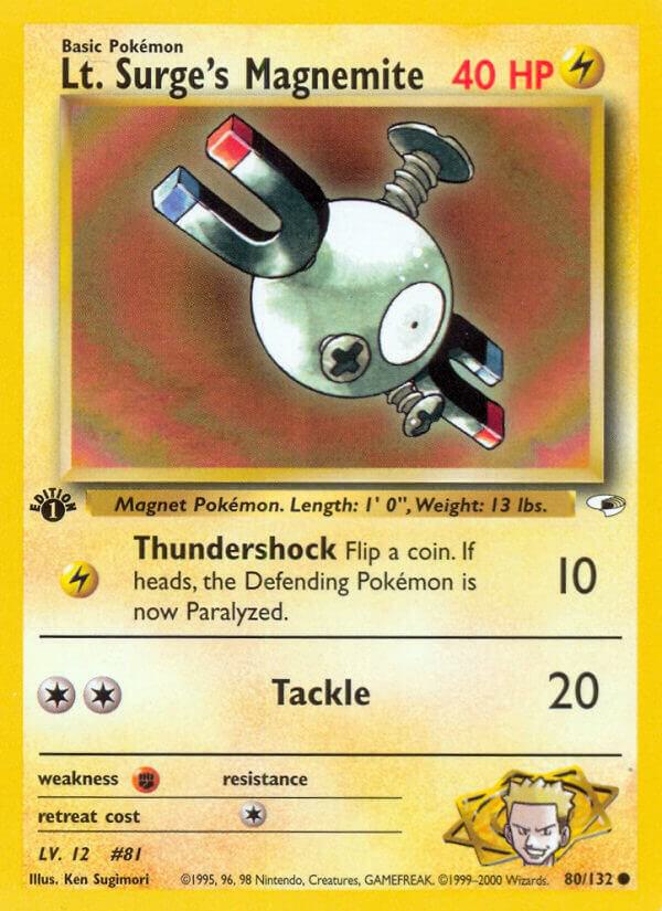 Lt. Surge's Magnemite (80) 1st Edition Common Gym Heroes 080/132 NM