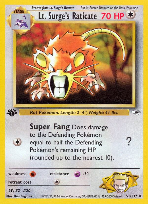 Lt. Surge's Raticate 1st Edition Uncommon Gym Heroes 051/132 NM